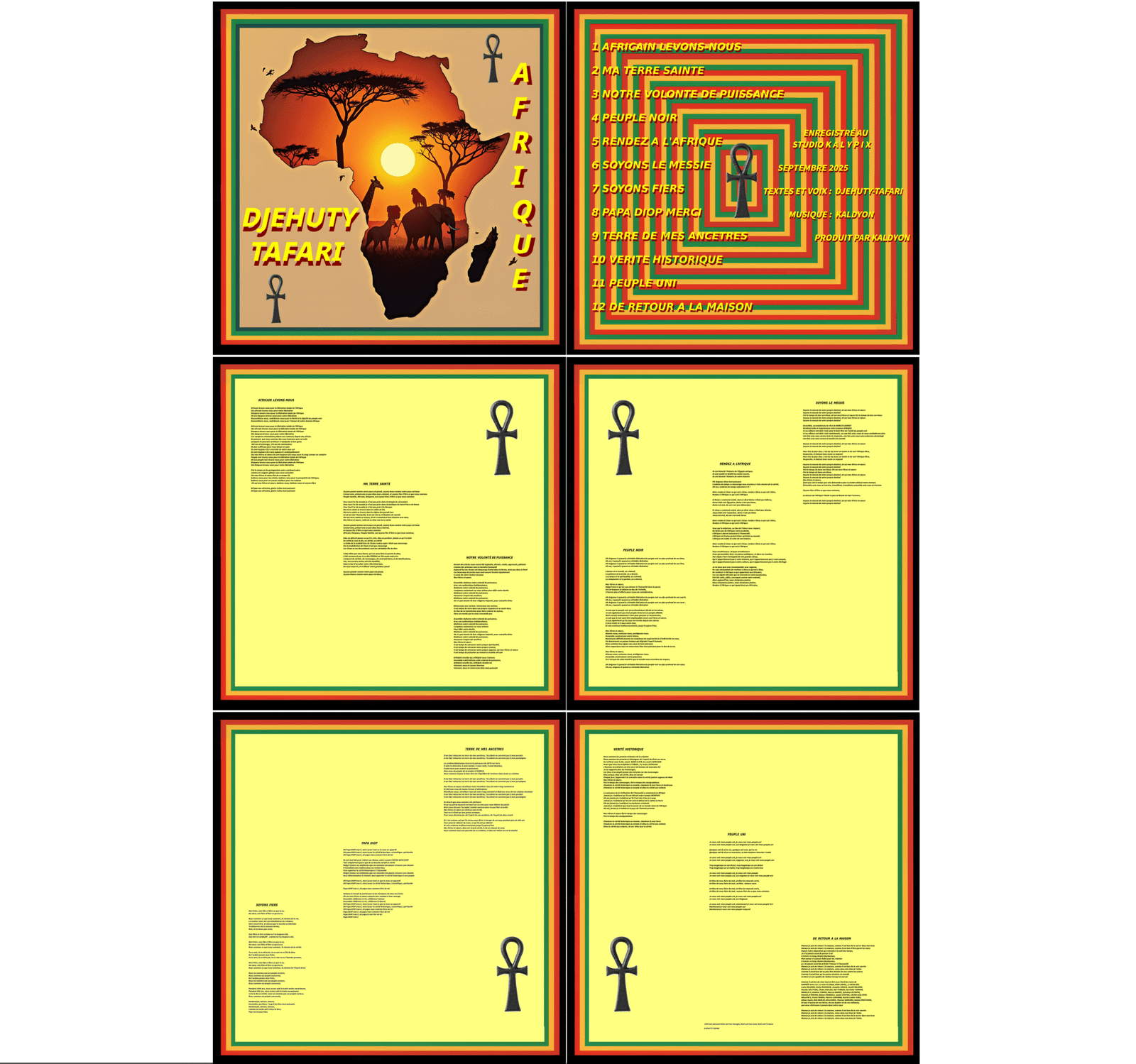 Affiche de l’album AFRIQUE de DJEHUTY – TAFARI avec la totalité des douze textes